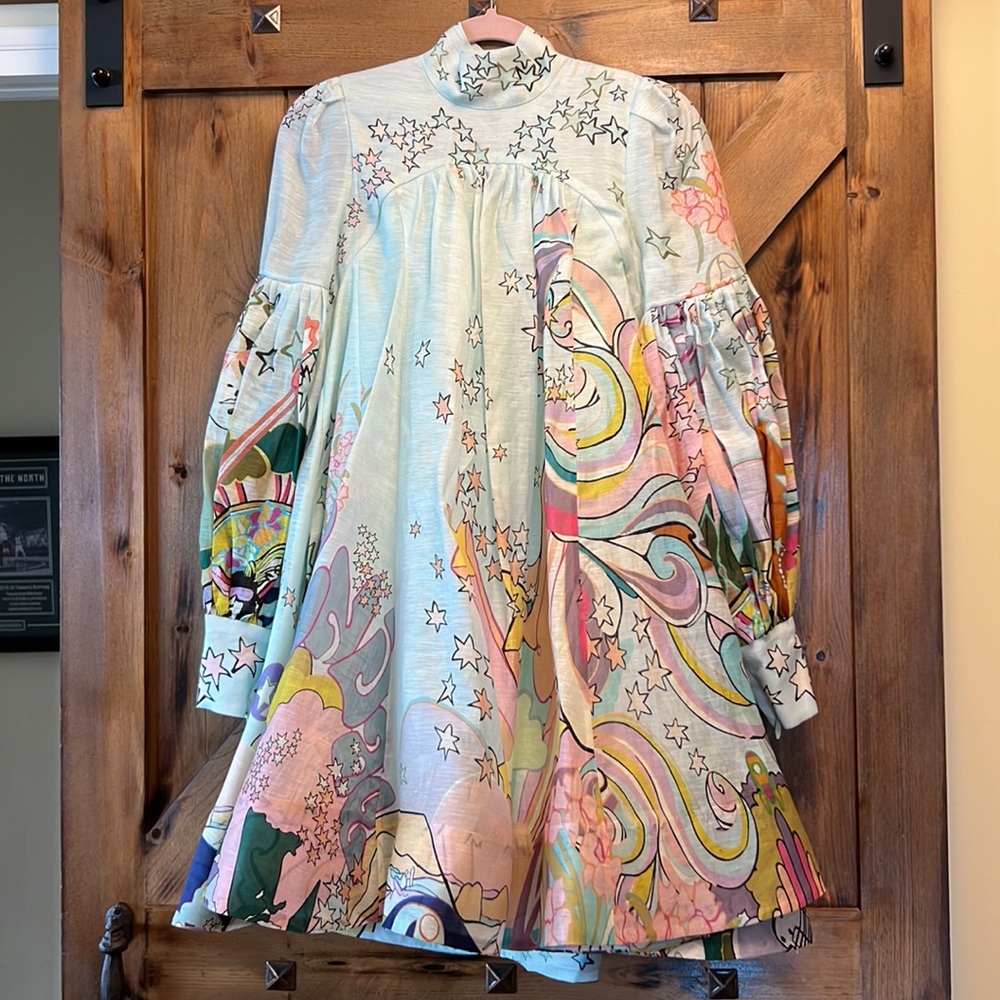 Zimmermann Runway Concert Tie Neck Bow Unicorn Mint Mini Dress AU0 - Picture 9 of 16